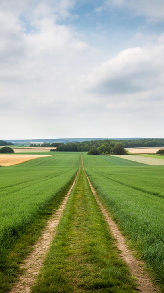 Grüne Landschaft rund um Sömmerda in Thüringen mit Feldweg und weitem Himmel