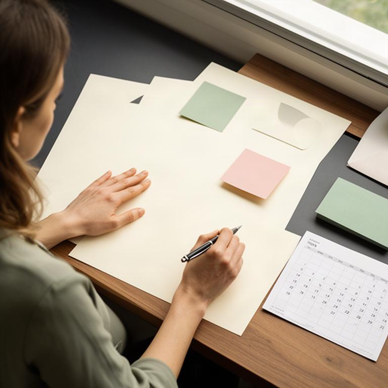 Frau plant einen Anlagebetrag mit Papier, Stift und Kalender