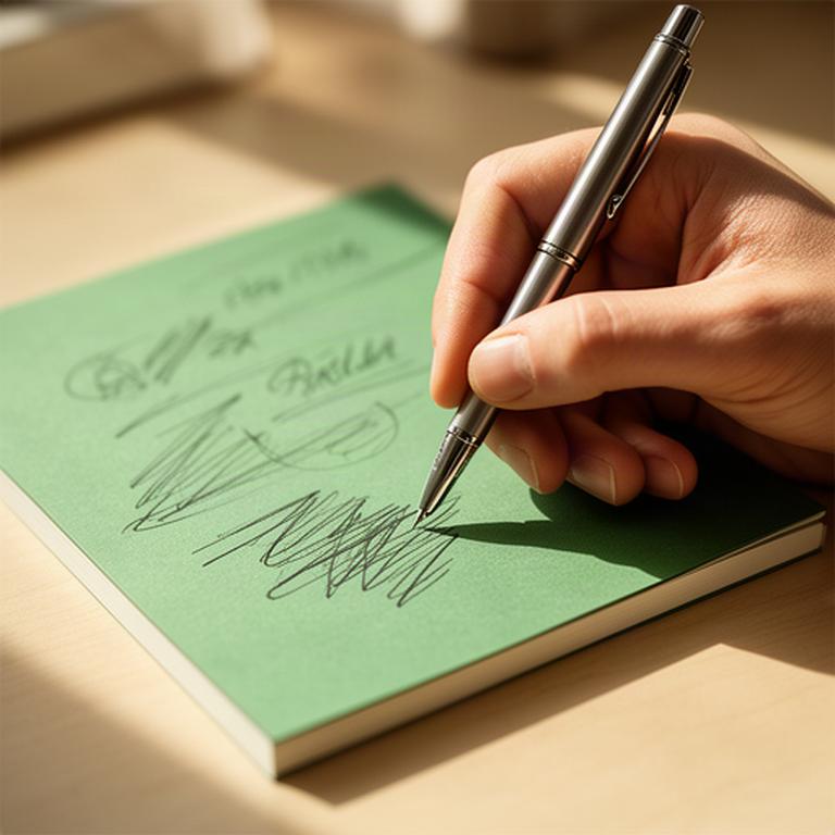 Handschriftliche Notizen zu Laufzeit und Anlagebetrag auf einem grünen Notizblock