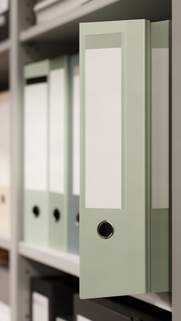 Sicherheitsordner in einem übersichtlichen Archiv mit beschrifteten Ablagen