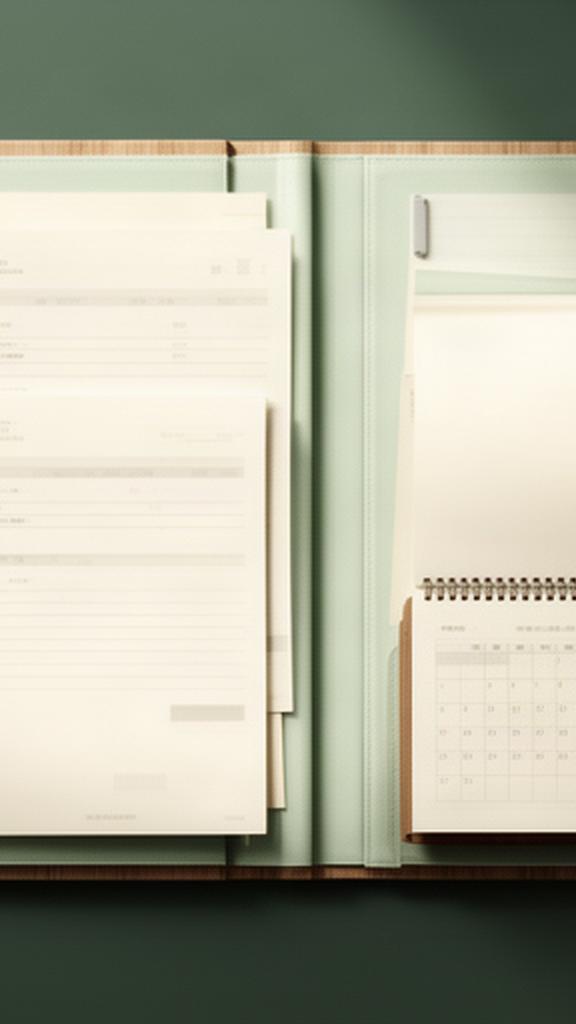 Geöffnete Mappe mit geordneten Festgeldunterlagen und Kalender