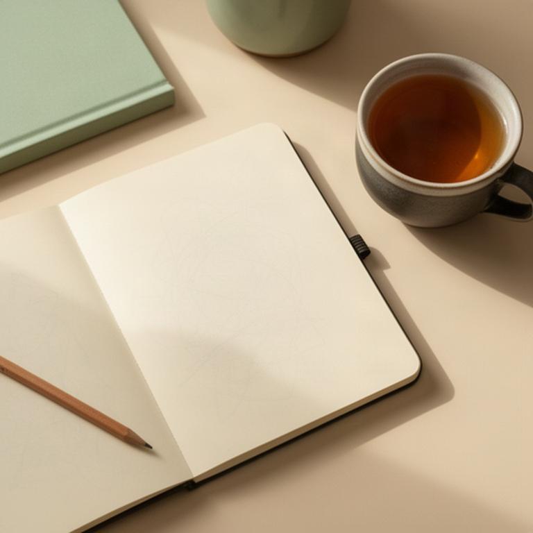 Notizbuch mit langfristiger Finanzplanung neben einer Tasse Tee