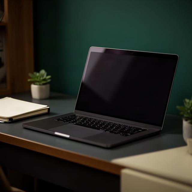 Laptop mit abgedunkeltem Bildschirm in einem privaten Arbeitsbereich