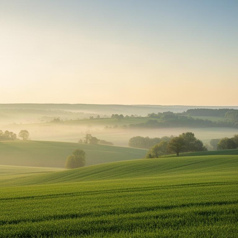 Grüne Thüringer Landschaft am frühen Morgen mit weitem Horizont