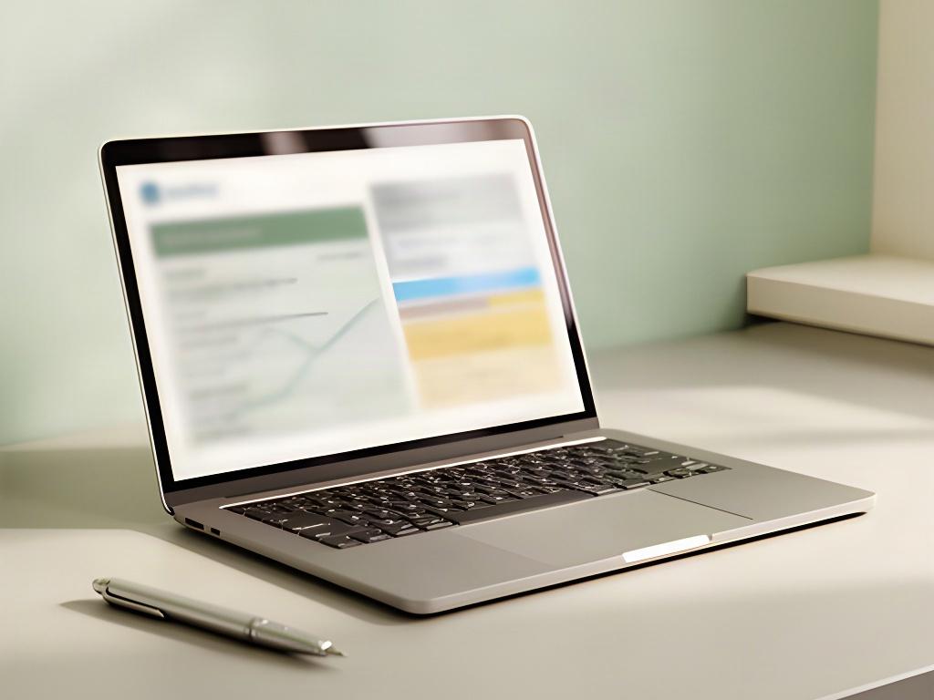 Laptop mit geöffneter Banking-Übersicht und daneben liegendem Kugelschreiber