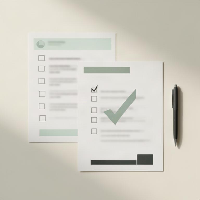Geordnete Identifikationsunterlagen mit Checkliste auf einem Schreibtisch