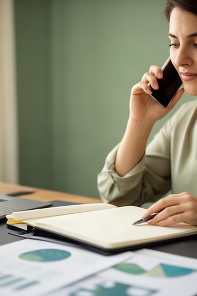 Telefonische Finanzberatung mit Notizblock und Zinsunterlagen