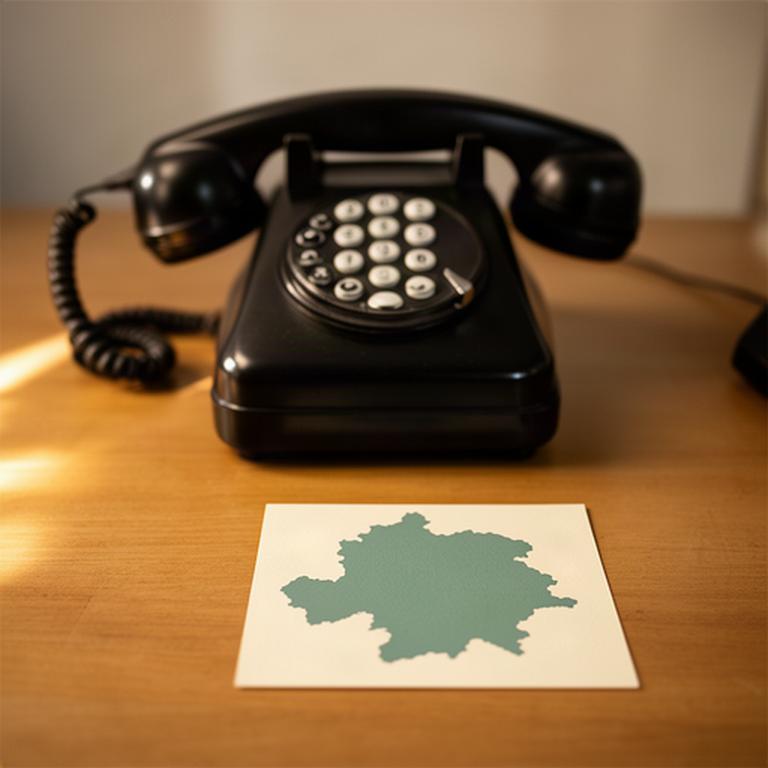 Schwarzes Telefon auf einem Holztisch mit kleiner Karte von Thüringen