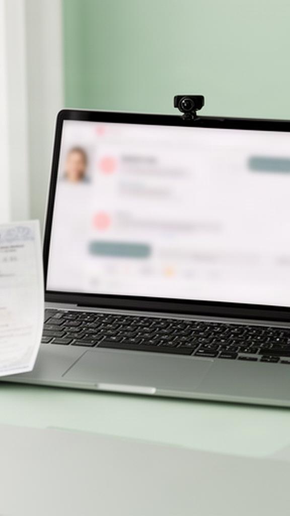 Laptop mit Identifikationsgespräch und bereitgelegtem Ausweisdokument