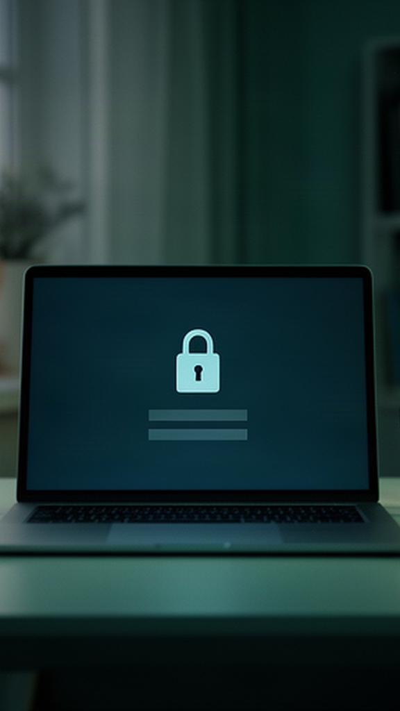 Laptop mit Passwortschutz und geschütztem Zugang in einem ruhigen Arbeitszimmer